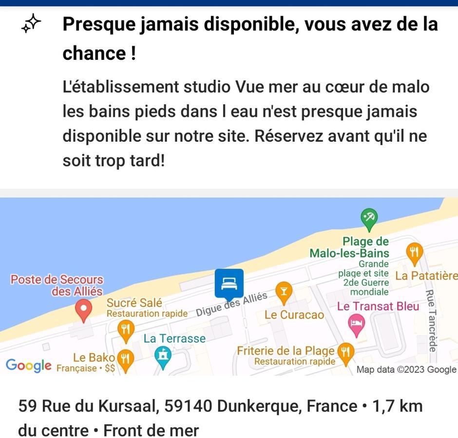 Studio Vue Mer Au Coeur De Malo Les Bains Pieds Dans L Eau Dunkirk Exterior photo
